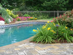 Beautiful patio with plantings brings nature right to poolside