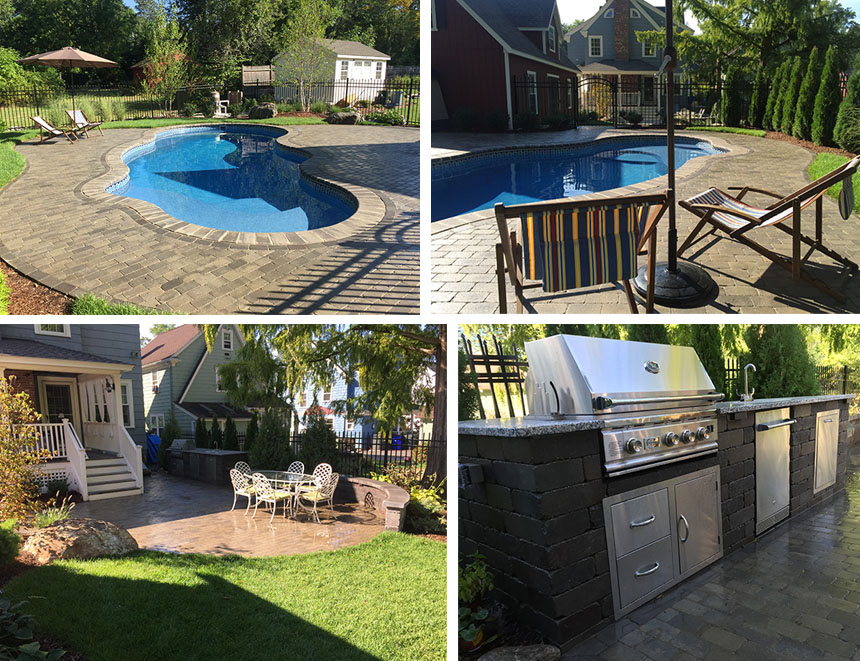 Pool designs with outdoor kitchen in Rocky Hill CT
